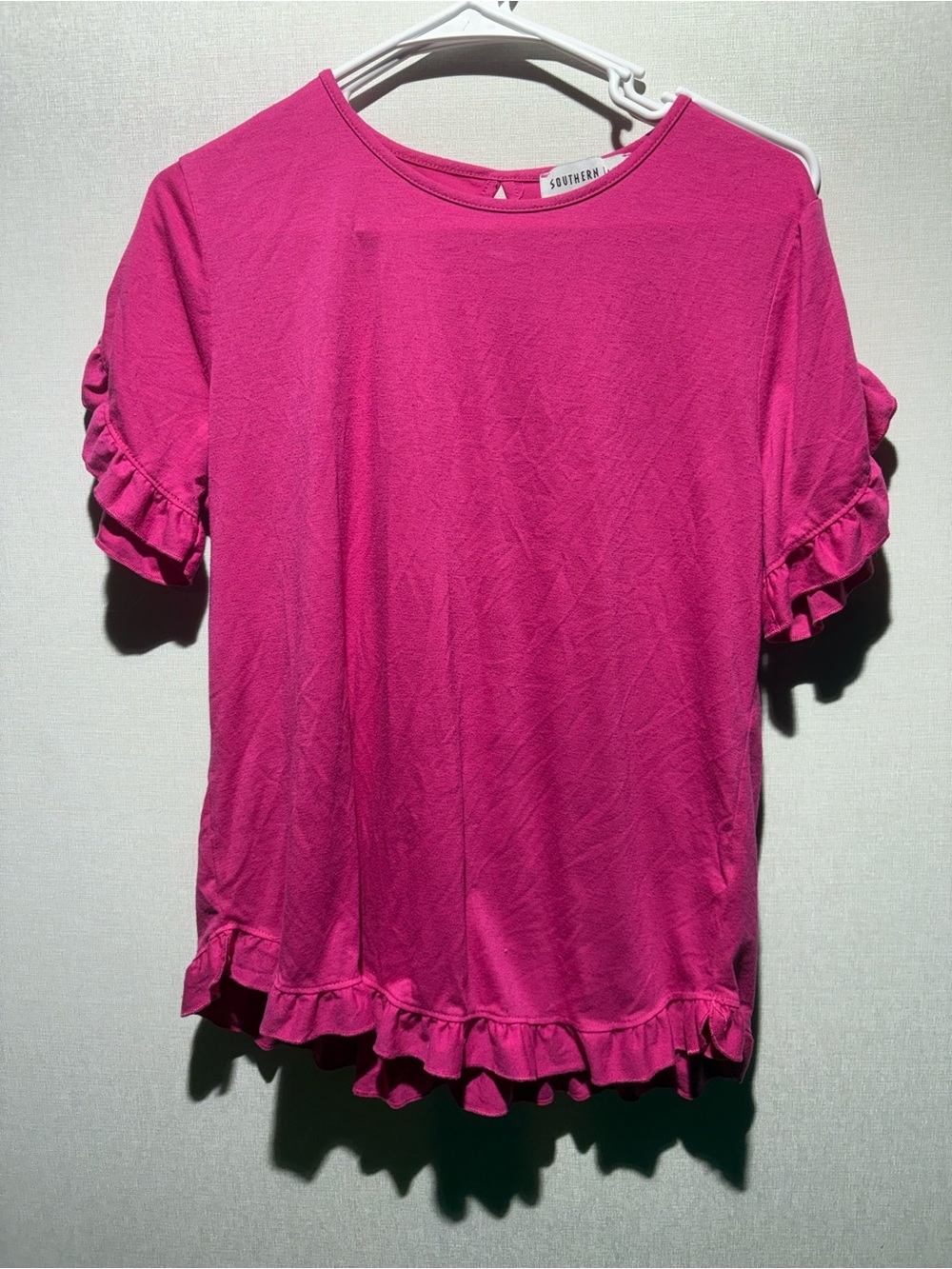 Southern Lady Hot Pink Ruffle Sleeve & Hem Top